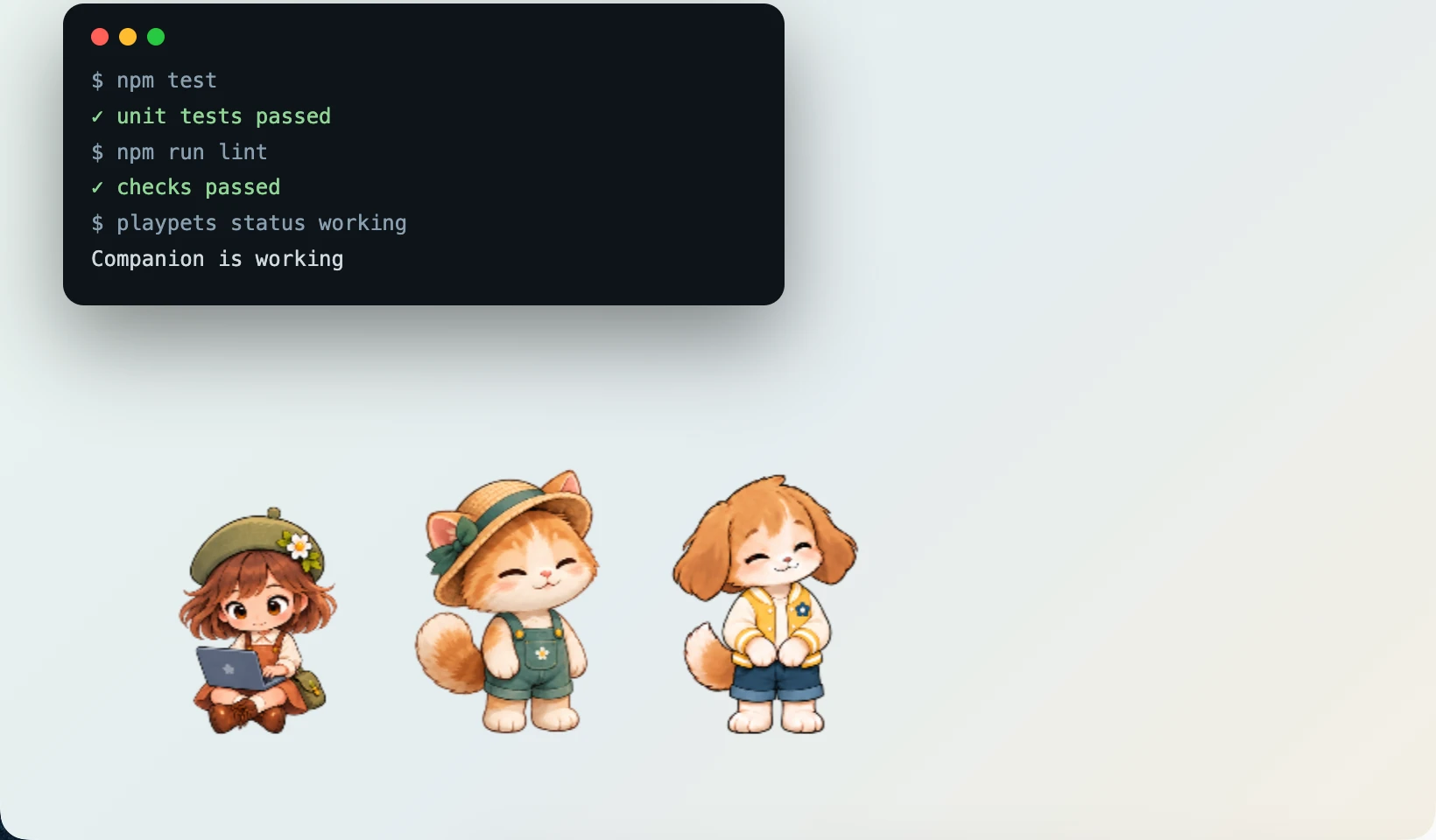 Desktop mode. A friend lives on top of other windows and shows the coding agent's status in a speech bubble.