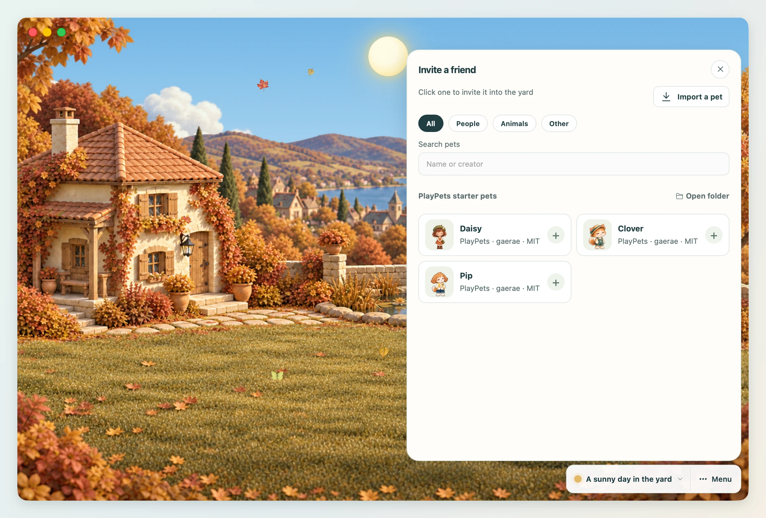 The Invite tab groups cards by where the pets are.
